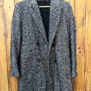 Black and White Herringbone Coat